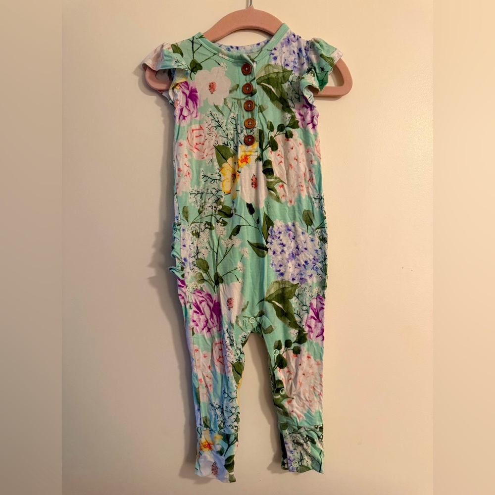 Posh Peanut Floral Baby Romper with Button Detail